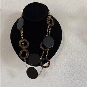 Vintage Black and Gold Tortoise Shell Chain Necklace